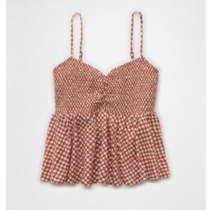 American Eagle Outfitters Checkered babydoll cami - salmon red and White